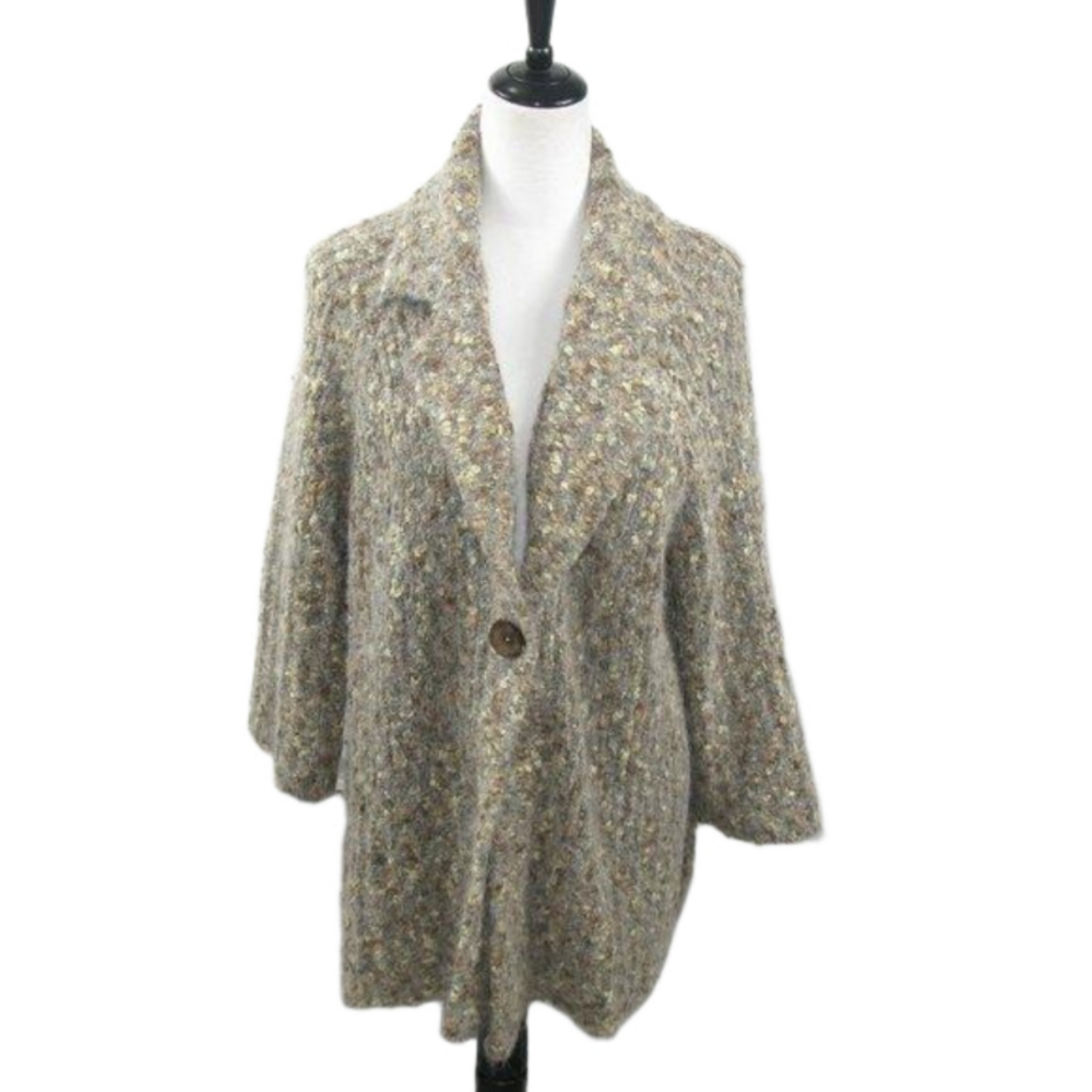 Susan Bristol Woman Alpaca Mohair Blend Neutral One Button Cardigan Size 2X